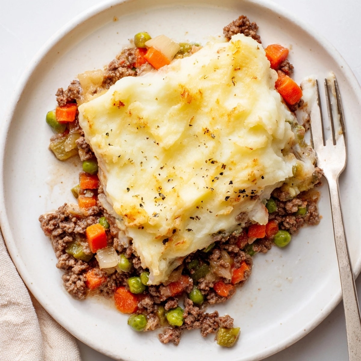 Homemade Warm Rustic Shepherds Pie with Cheesy Potato Topping: a delicious British-inspired comfort food.