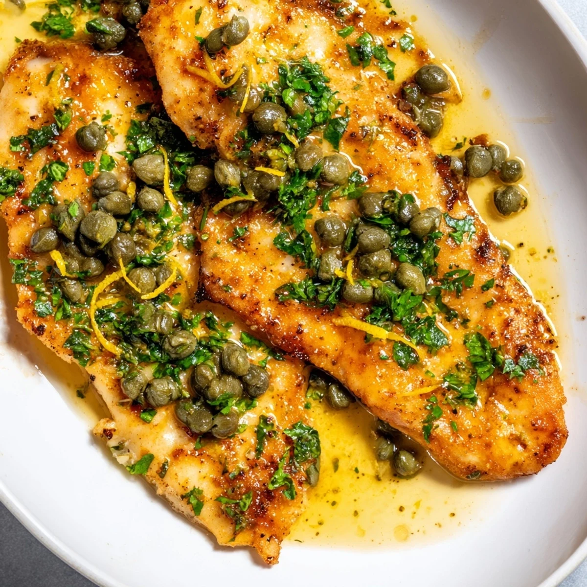 Tender, flaky lemon-herb tilapia, glistening with capers, ready to be enjoyed with a fork!