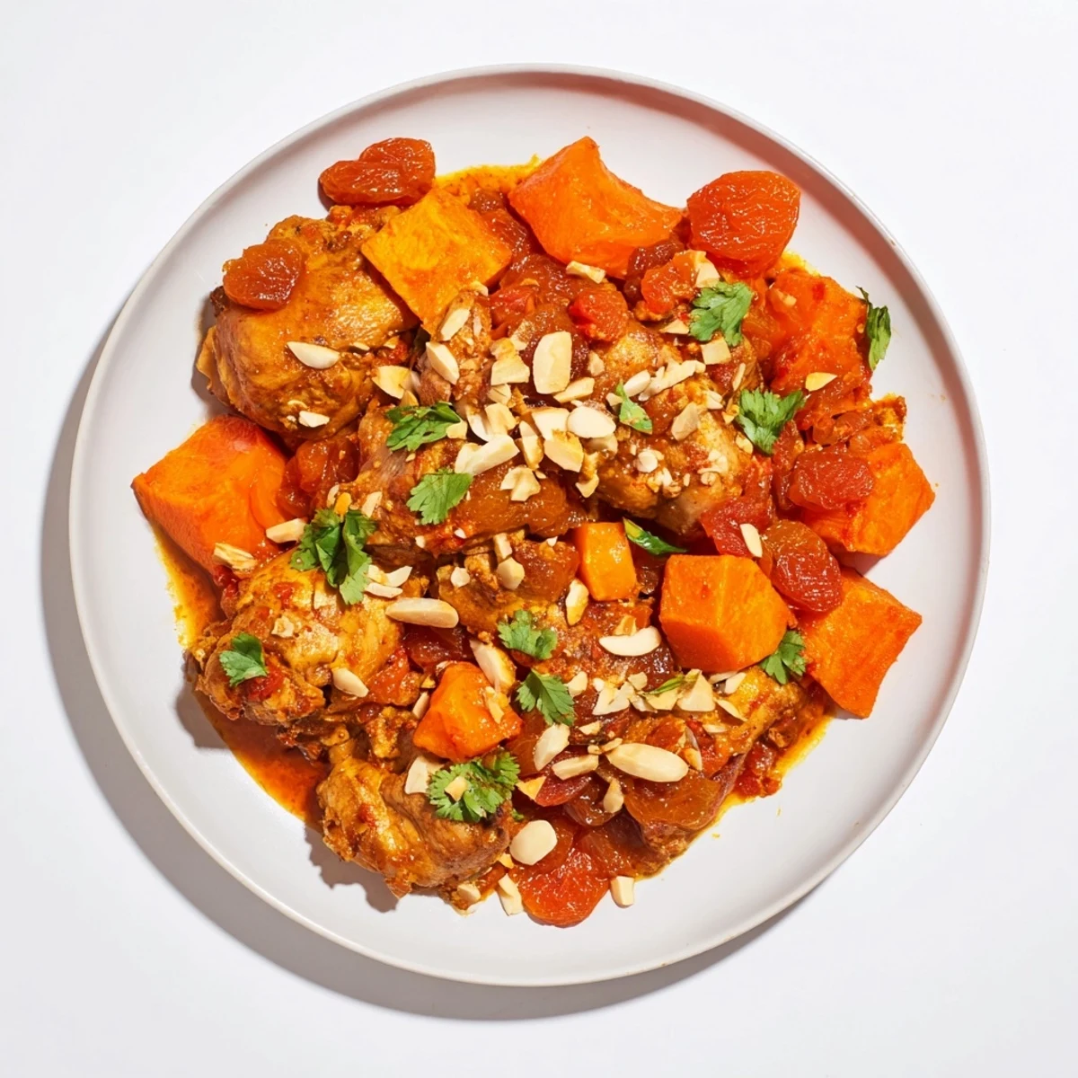 Close-up of bubbling Soft Spice Slow-Cooker Chicken and Sweet Potato Tagine, perfect for a cozy dinner.