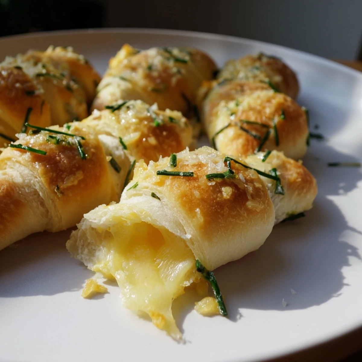 A close-up of delicious, herb-flecked Savory Rolls: Crescent Roll Baked Cheese Bites, a delightful appetizer choice.