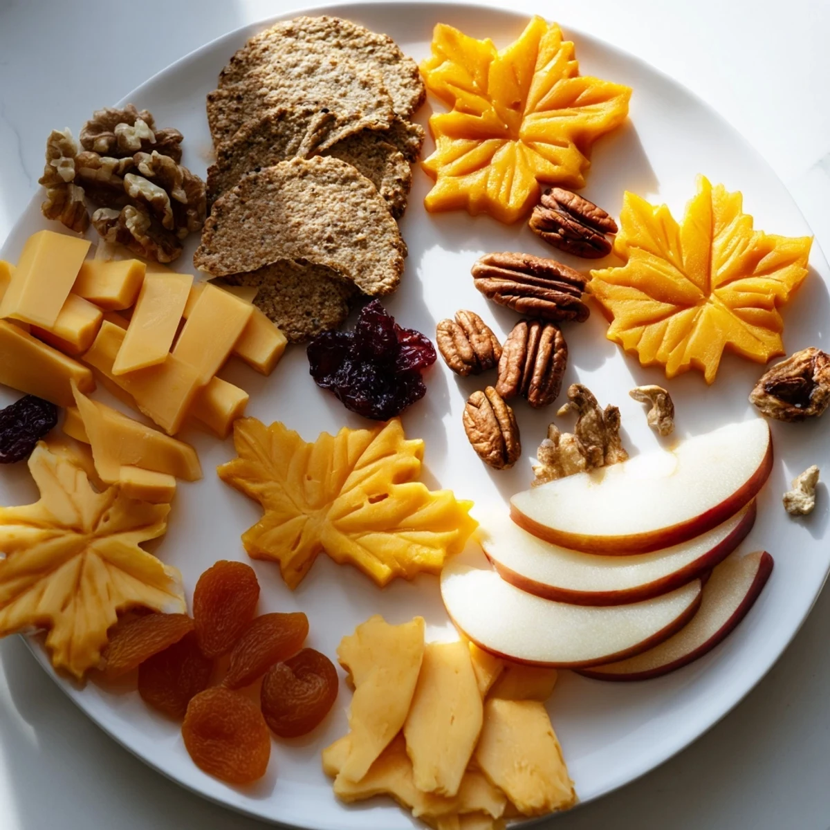 A beautiful spread of the Thanksgiving leaf fall appetizer, offering a delightful blend of textures and flavors.