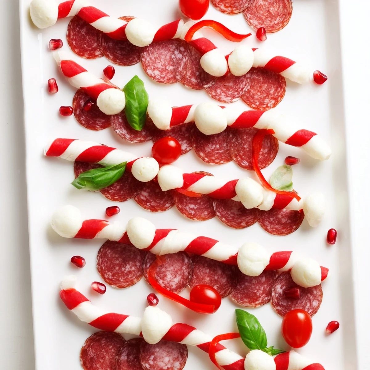 A delicious Candy Cane Zigzag charcuterie board with vibrant red and white ingredients ready to serve.