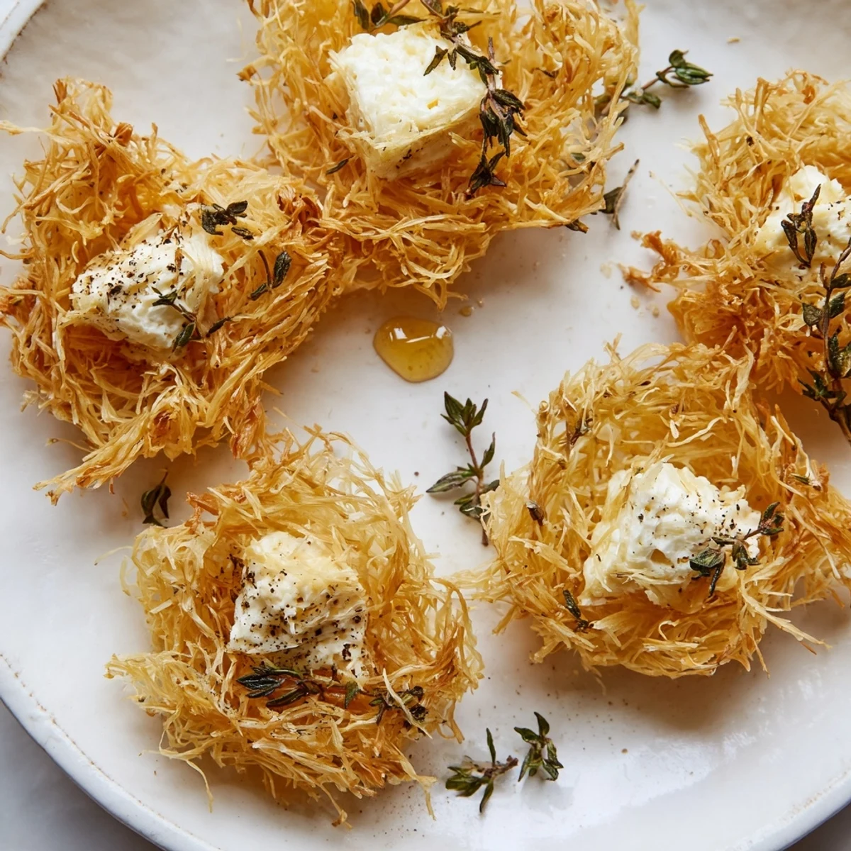 Golden, crisp phyllo nests in The Rustic Barnyard appetizer, topped with farmhouse cheese wedges.