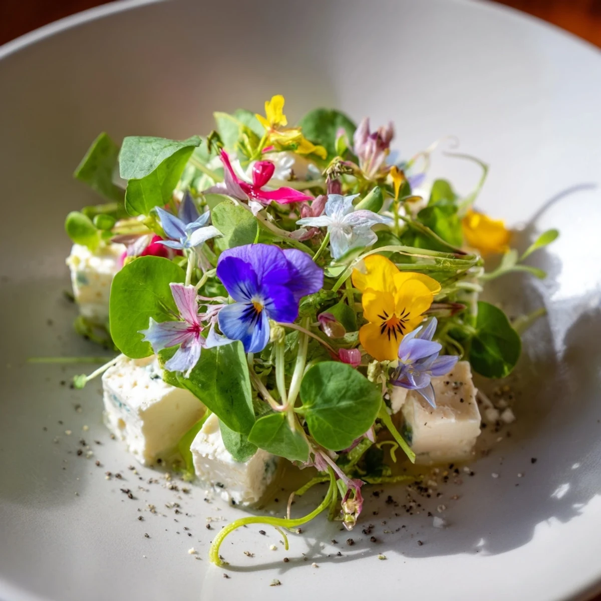 Imagine the delightful The Secret Garden appetizer: cheese treasures nestled amid edible blooms, ready to be foraged.