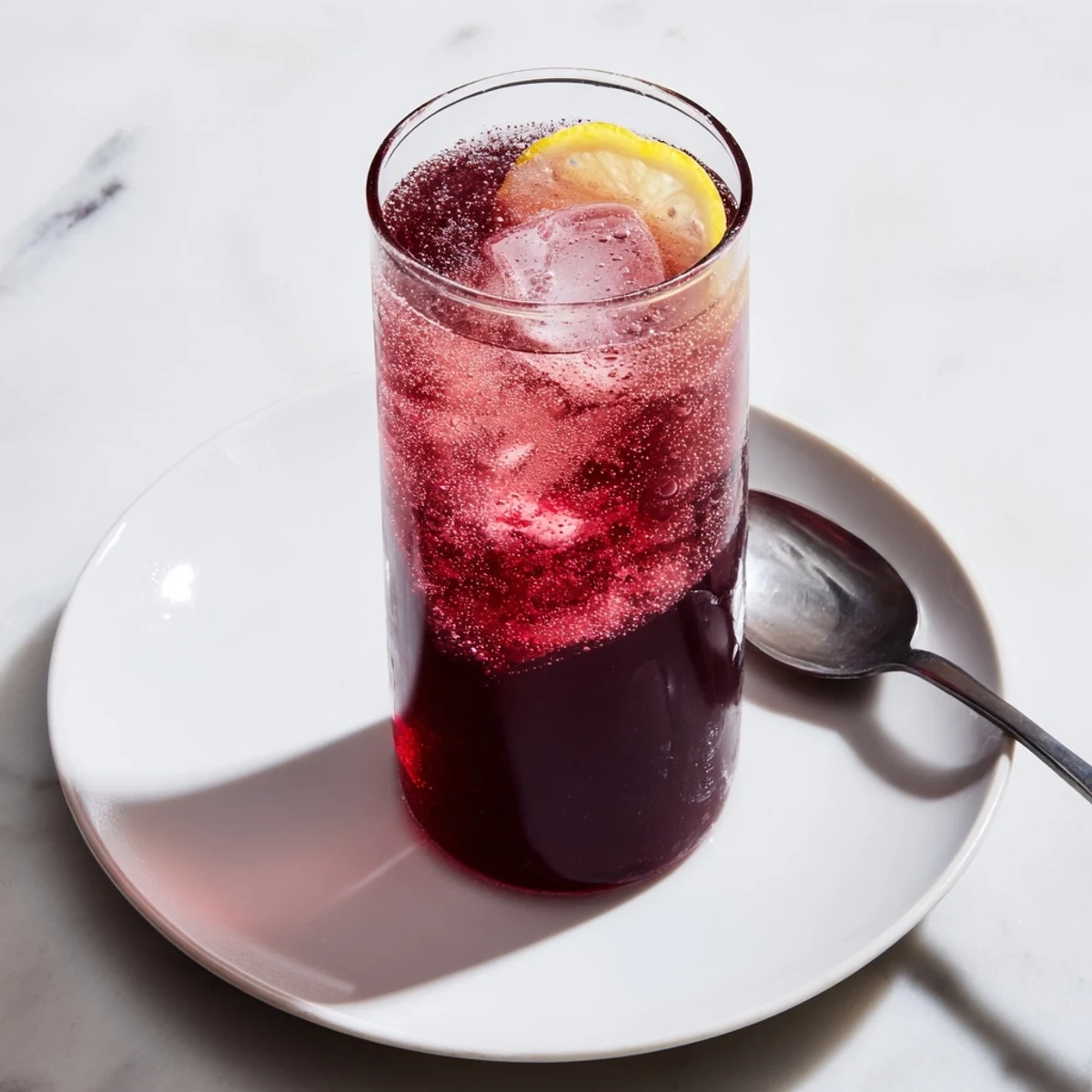 Close-up of a Sleepy Girl Mocktail, a simple, delicious, and calming cherry juice drink.