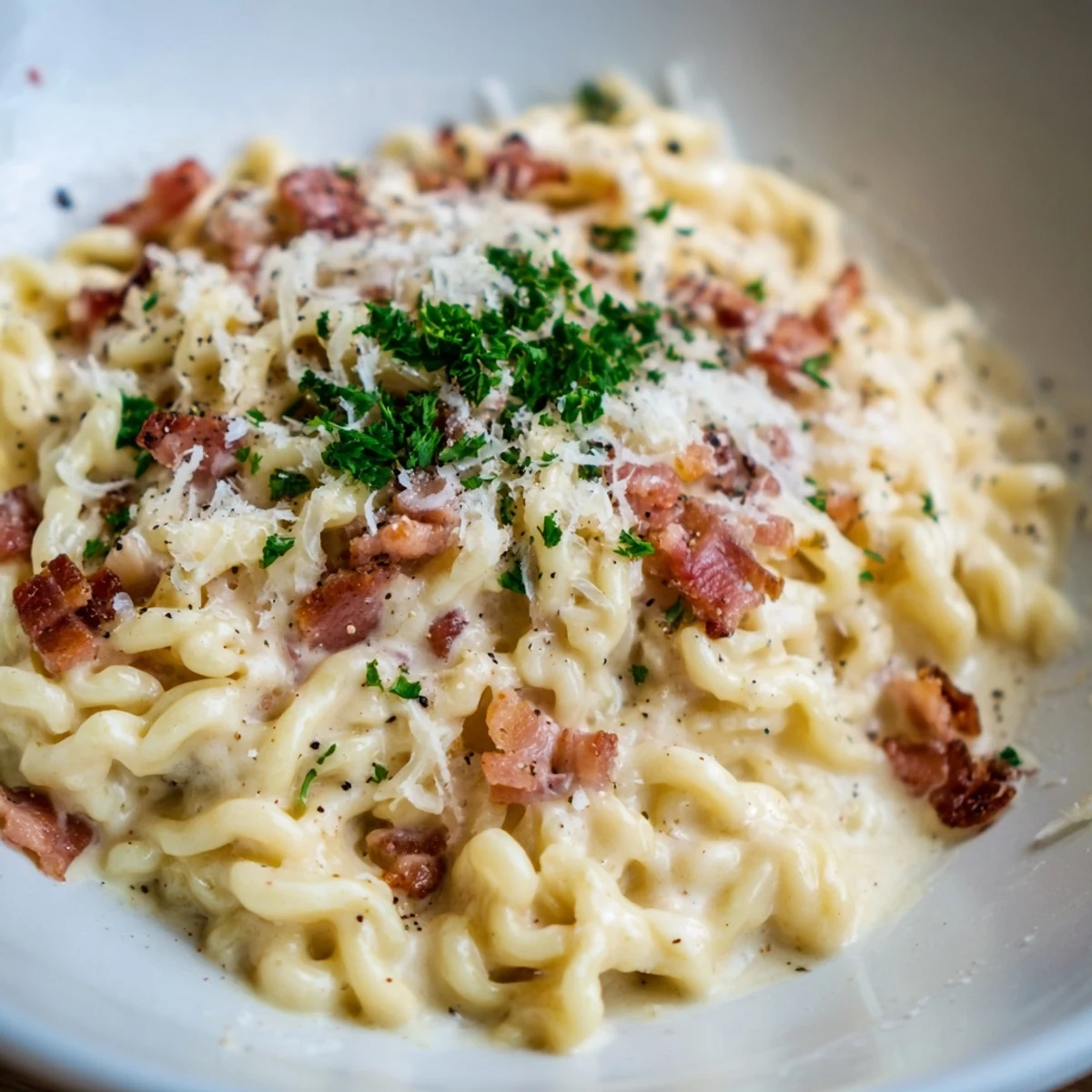 This Ramen Carbonara Hack features perfectly coated noodles in a rich sauce, ready to be enjoyed.