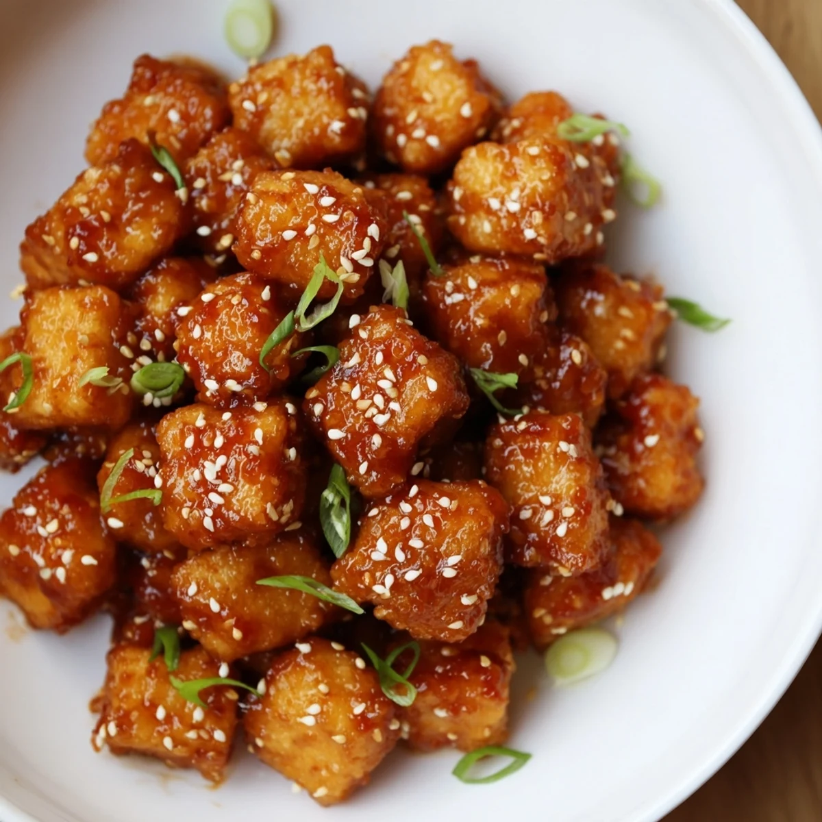 Imagine savory Honey Gochujang Tofu, a vegetarian delight served hot, and delightfully sticky and vibrant.