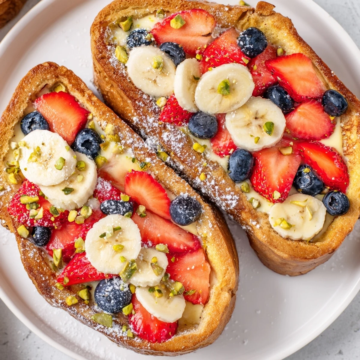 A close-up view provides a tantalizing look at perfectly baked Viral Yogurt Toast, ready to eat now.