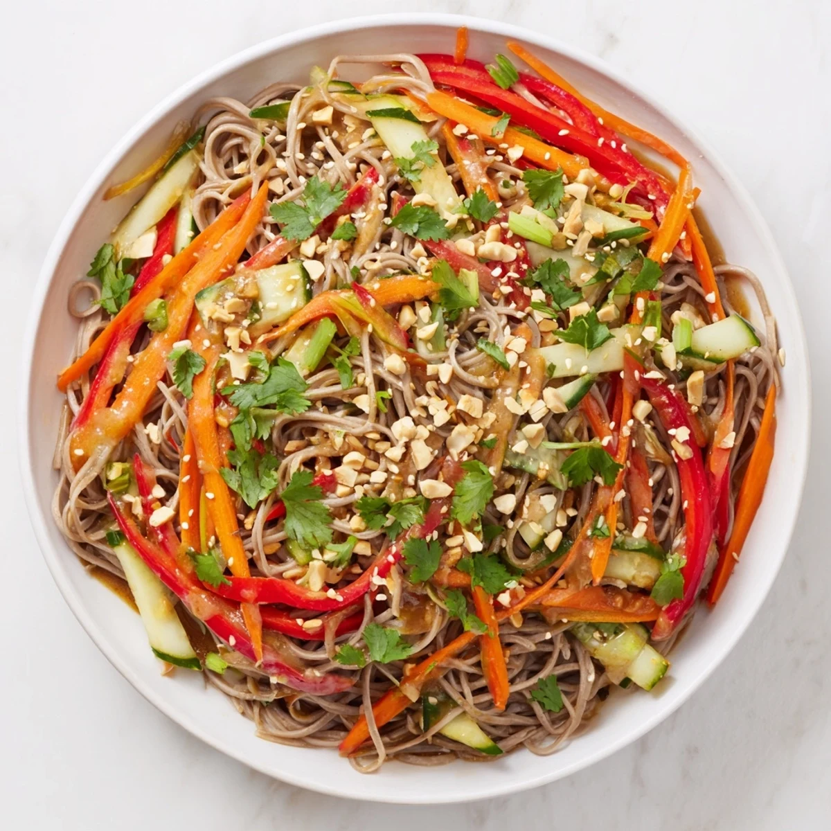Enjoy a bowl of chilled Asian-inspired cold noodle salad; a healthy vegetarian meal for warm weather.