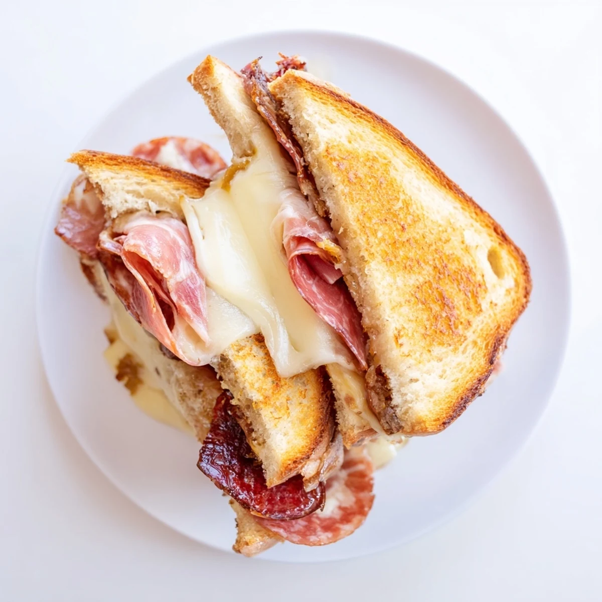 Savory Charcuterie Grilled Cheese: Perfect for lunch, with the warm, melty cheese pulling apart and oozing.