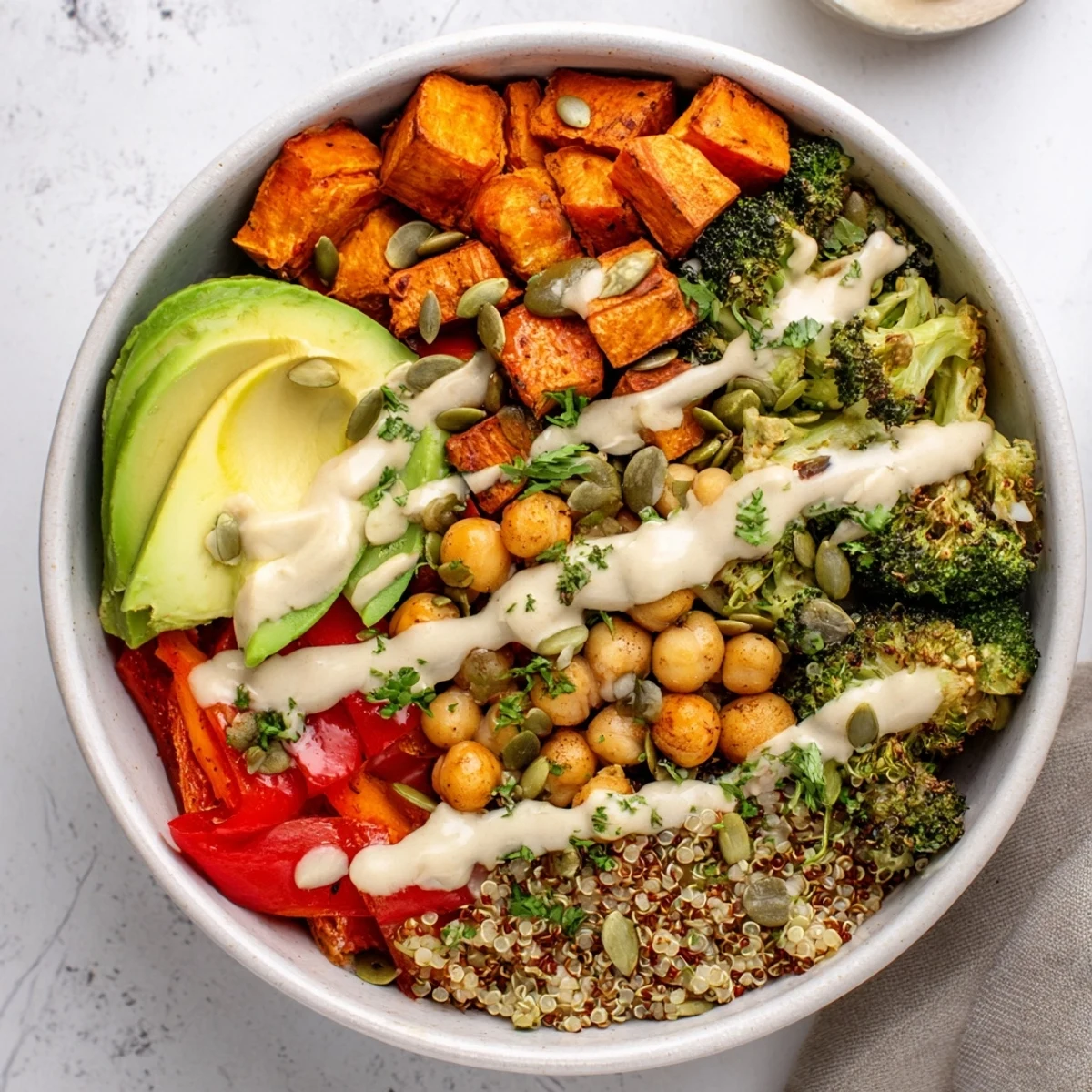 Hearty Quinoa Buddha Bowl, a wholesome vegan meal ready to be enjoyed with fresh toppings.