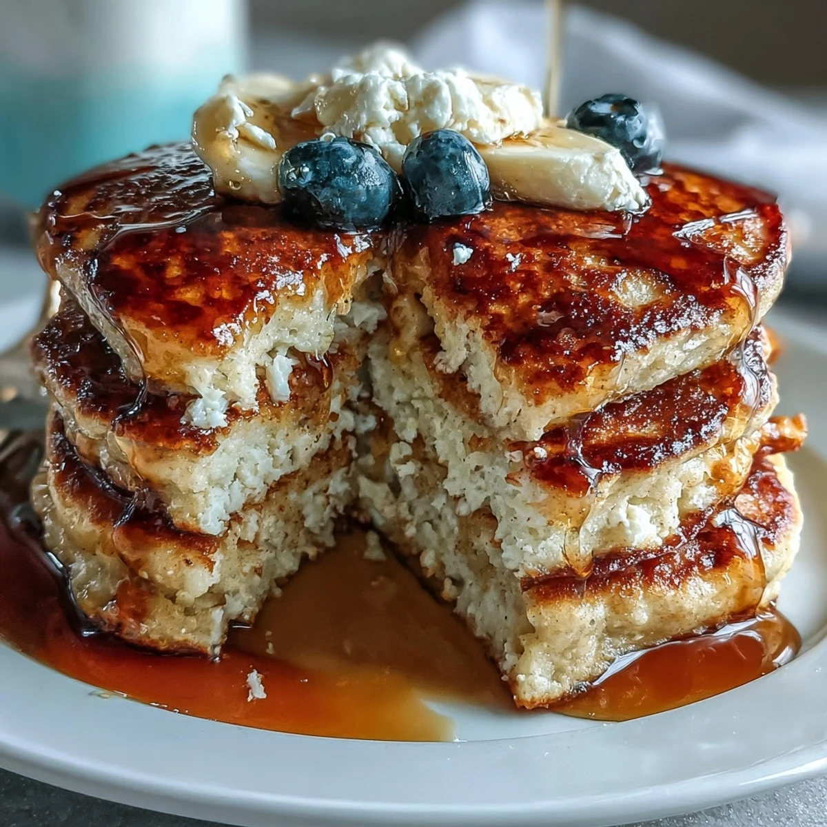 Stack of fluffy Protein Power Pancakes ready for syrup.