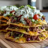 Individual taco dip cups with creamy sour cream, spicy refried beans, fresh veggies, and cheddar cheese, ideal for festive gatherings.