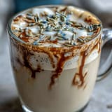 2. Aromatic lavender oat milk latte featuring rich espresso, steamed oat milk, and a sprinkle of dried lavender buds.