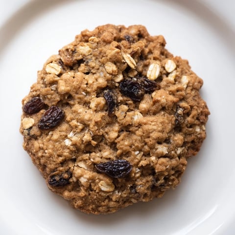 Freshly baked chewy oatmeal raisin cookies on a plate, warm and inviting for dessert.