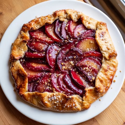 Golden, flaky crust embracing a warm, bubbling Honey and Plum Galette, ready to eat.
