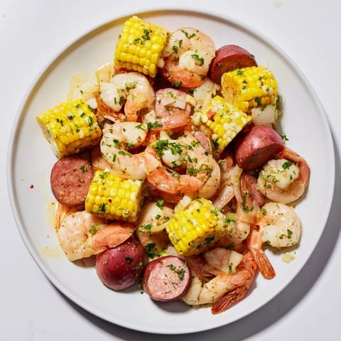 Flavorful Seaside-Inspired Shrimp Boil in a Single Pot, a colorful seafood feast ready to serve.