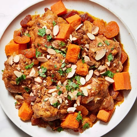 Tender Soft Spice Slow-Cooker Chicken and Sweet Potato Tagine, richly spiced and ready to serve.