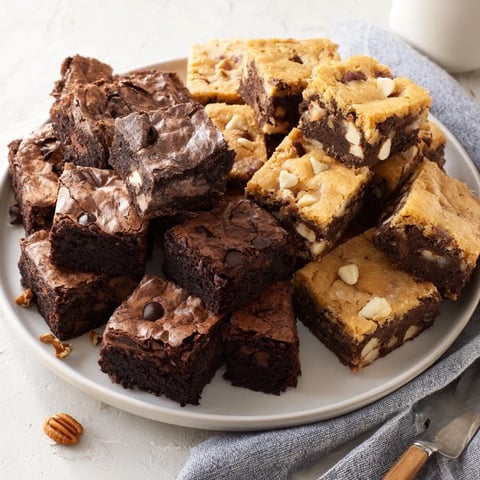 Delectable dessert platter: a mix of rich brownie and golden blondie squares, tempting you!