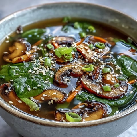 Steaming bowl of Miso Ginger Winter Soup, topped with green onions and sesame seeds, ready to enjoy.