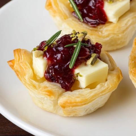 Buttery puff pastry holds creamy Brie and sweet cranberry in this Mini Cranberry Brie Tart Wreath.