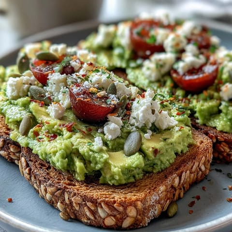 Creamy avocado toast on whole grain bread, a vibrant, easy breakfast.