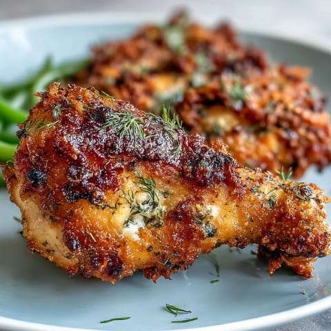 Golden-baked chicken drumsticks with smoky ranch spice rub paired with tender green beans, perfect for a healthy keto meal.  