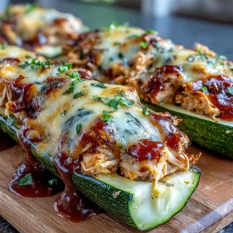 Healthy zucchini boats filled with smoky BBQ chicken, perfect for a low-carb dinner that's both satisfying and flavorful.  
