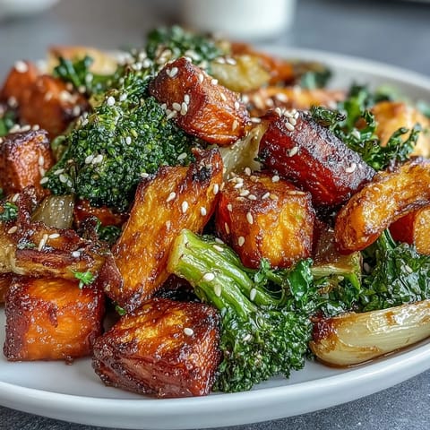 Colorful seasonal vegetables tossed in miso-butter glaze, roasted until tender and caramelized for rich, savory flavor.