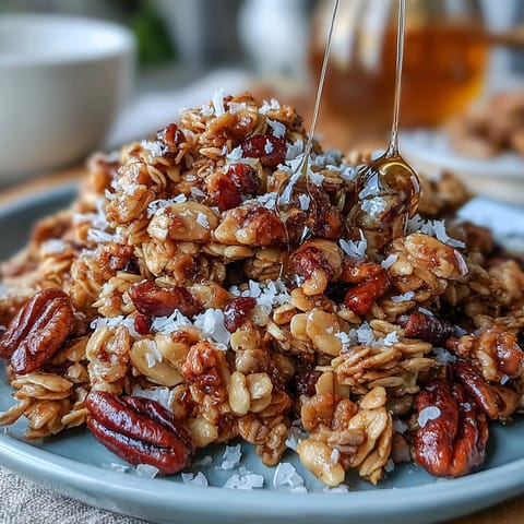 Golden salted honey granola with crunchy oat clusters, toasted nuts, and a sprinkle of fleur de sel for a sweet-salty balance.