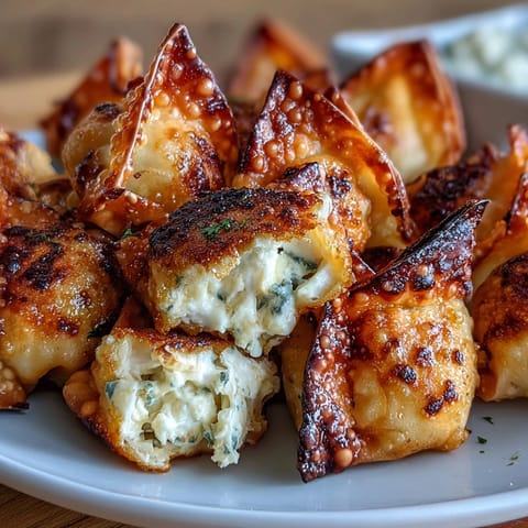 Crispy air-fried wontons filled with creamy crab and cream cheese, served hot with a sweet chili dipping sauce.  