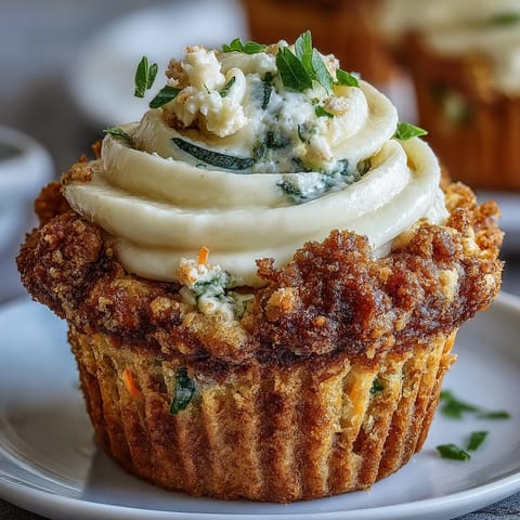 Moist muffins packed with fresh carrot and zucchini, topped with a delicate swirl of lightly sweetened cream cheese.  