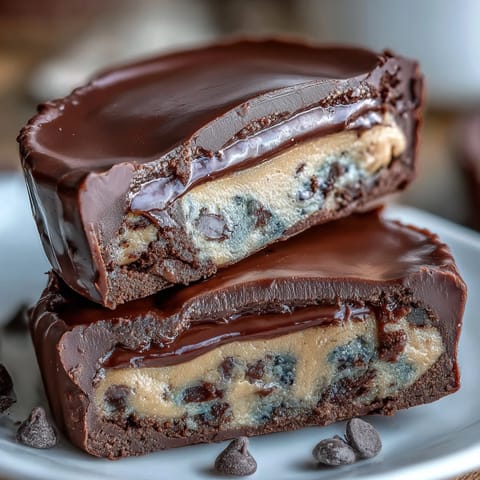 Decadent cookie dough stuffed peanut butter cups with rich chocolate coating, combining two classic treats into one irresistible dessert.