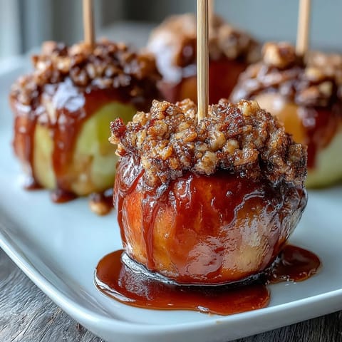 Caramel Candy Apple Slices with Crushed Peanuts: crisp apple slices dipped in gooey caramel and rolled in crunchy peanuts for a sweet, salty treat.