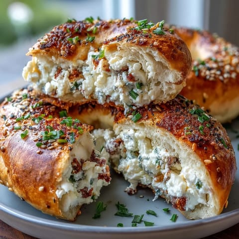 High-protein cottage cheese bagels with a chewy crust and soft interior, topped with everything bagel seasoning.