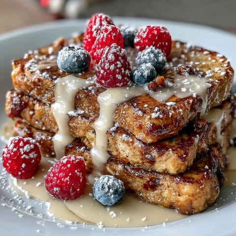 Fluffy pancake casserole layered with fresh berries and creamy custard, perfect for a Mothers Day brunch celebration.  