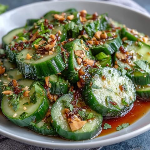 Asian Cucumber Salad with Sesame and Rice Vinegar, a crisp and refreshing dish with tangy sesame dressing, perfect for light appetizers or Asian-inspired meals.