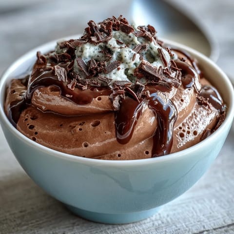 Silky chocolate mousse made with cottage cheese, rich cocoa, and melted dark chocolate, served chilled in elegant glasses.