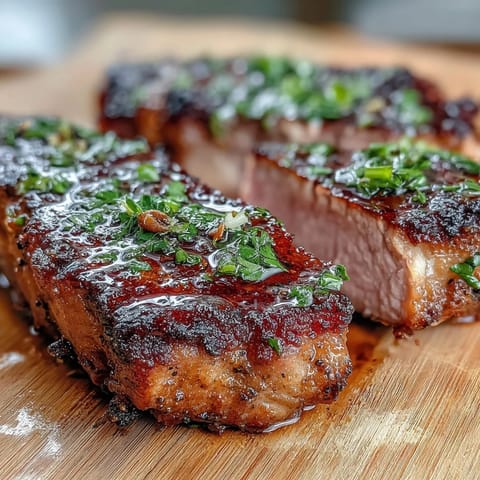 A platter of golden-brown lamb chops drizzled with zesty gremolata made from parsley, lemon, and garlic.  