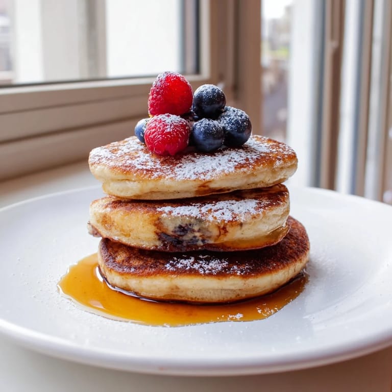 Stack of delectable fluffy ricotta pancakes, cooked to perfection, ideal for a sweet brunch treat.