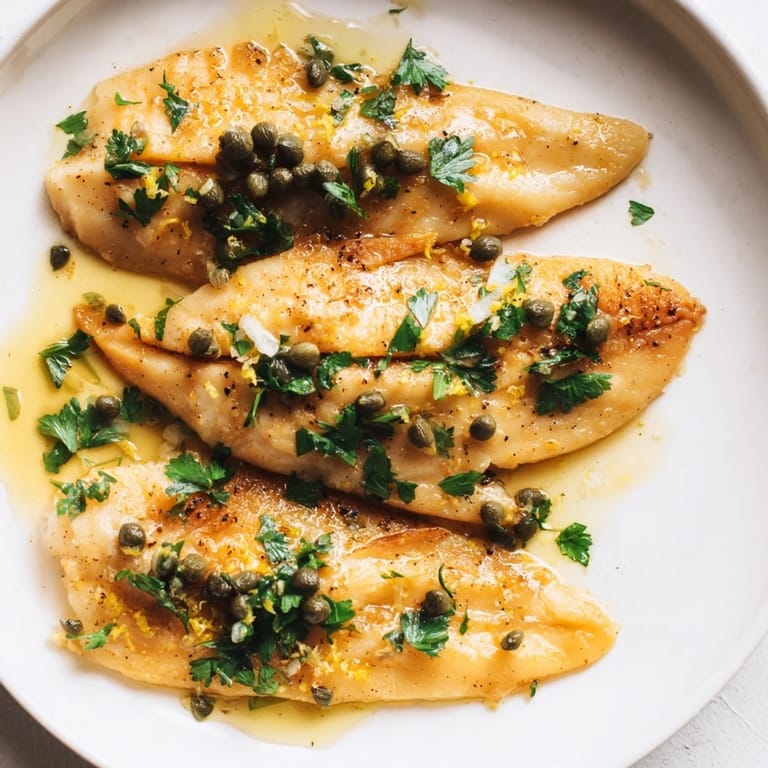 Bright and citrusy Simple Fork-Friendly Lemon-Herb Tilapia, served with lemon wedges and fresh herbs.