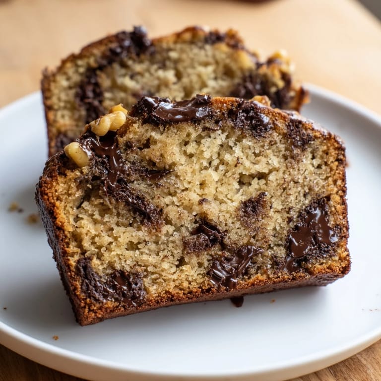 Golden-brown chocolate chip banana bread, freshly baked and ready to slice for a comforting treat.