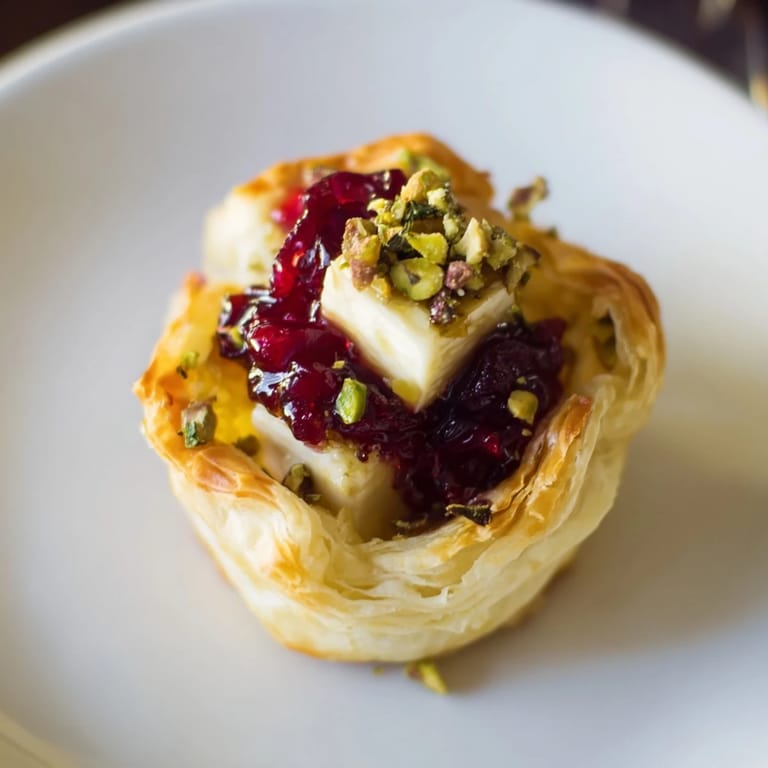 Arrange these delightful Mini Cranberry Brie Tart Wreaths for an impressive vegetarian appetizer.