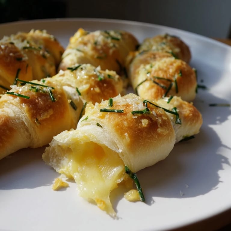 A close-up of delicious, herb-flecked Savory Rolls: Crescent Roll Baked Cheese Bites, a delightful appetizer choice.