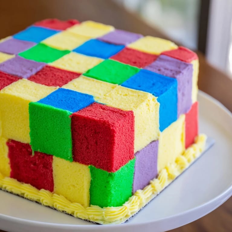 Served slices of Cozy Quilt Patchwork Cake showcase the colorful patterns, perfect for dessert with friends.