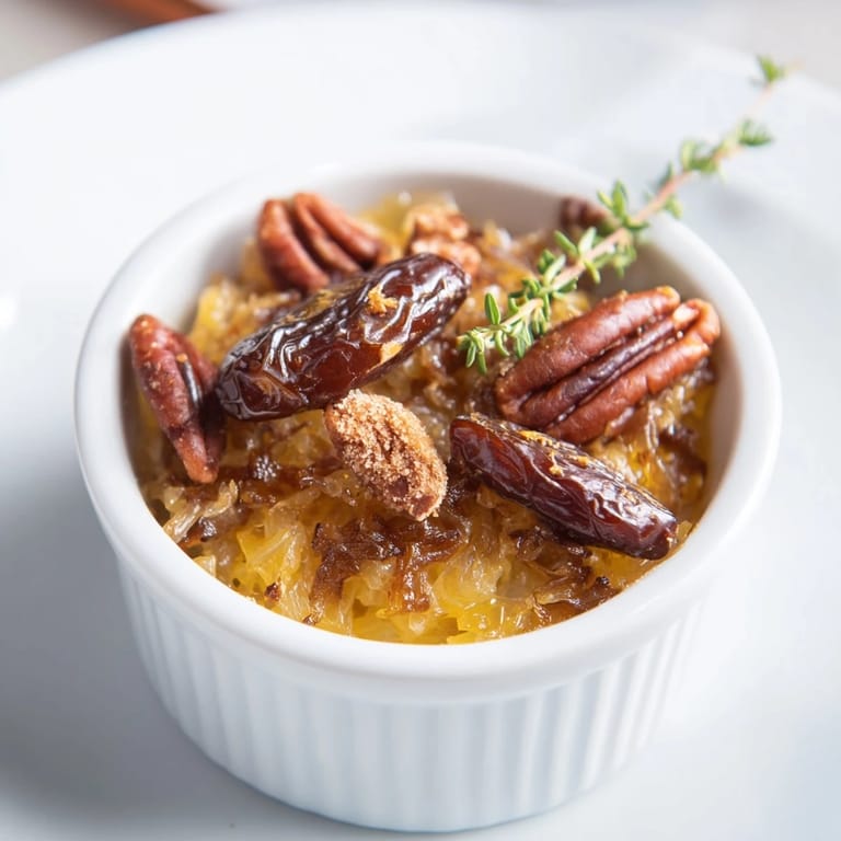 Rustic The Copper Kettle, a visually rich display: caramelized onions and nuts served in pretty copper ramekins.