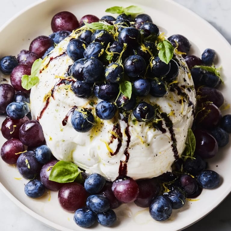 The Moonlit Lagoon salad showcased fresh blueberries, grapes, burrata, basil, and a delicious balsamic drizzle.