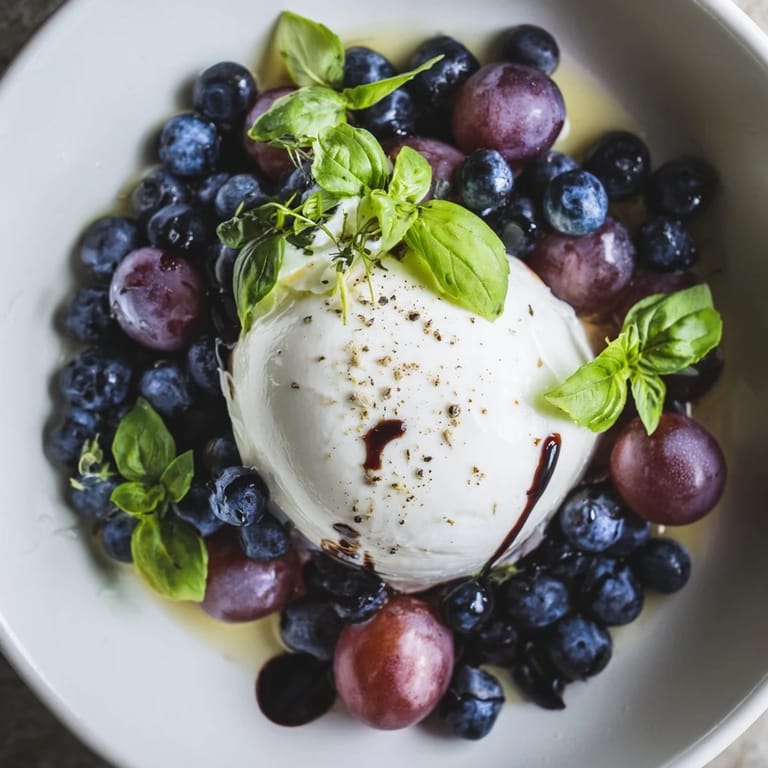 Imagine the Moonlit Lagoon: a refreshing salad with juicy fruit surrounding a creamy burrata moon.