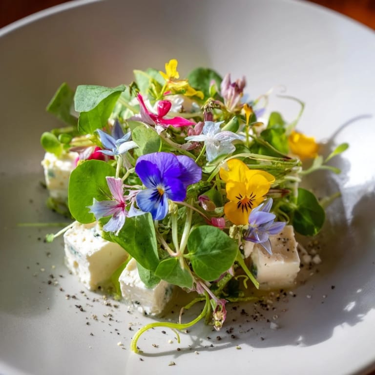Imagine the delightful The Secret Garden appetizer: cheese treasures nestled amid edible blooms, ready to be foraged.