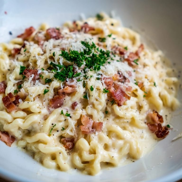 This Ramen Carbonara Hack features perfectly coated noodles in a rich sauce, ready to be enjoyed.